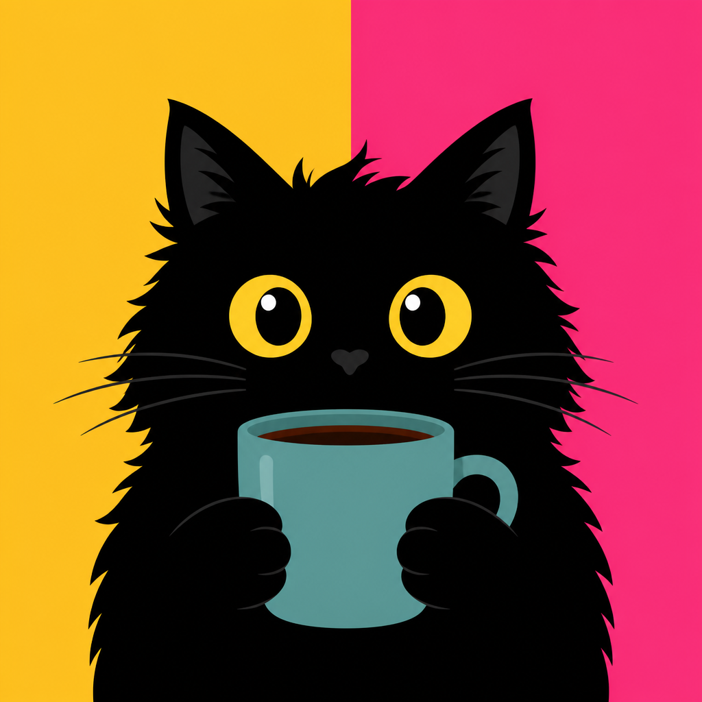 Kucing hitam dengan kopi