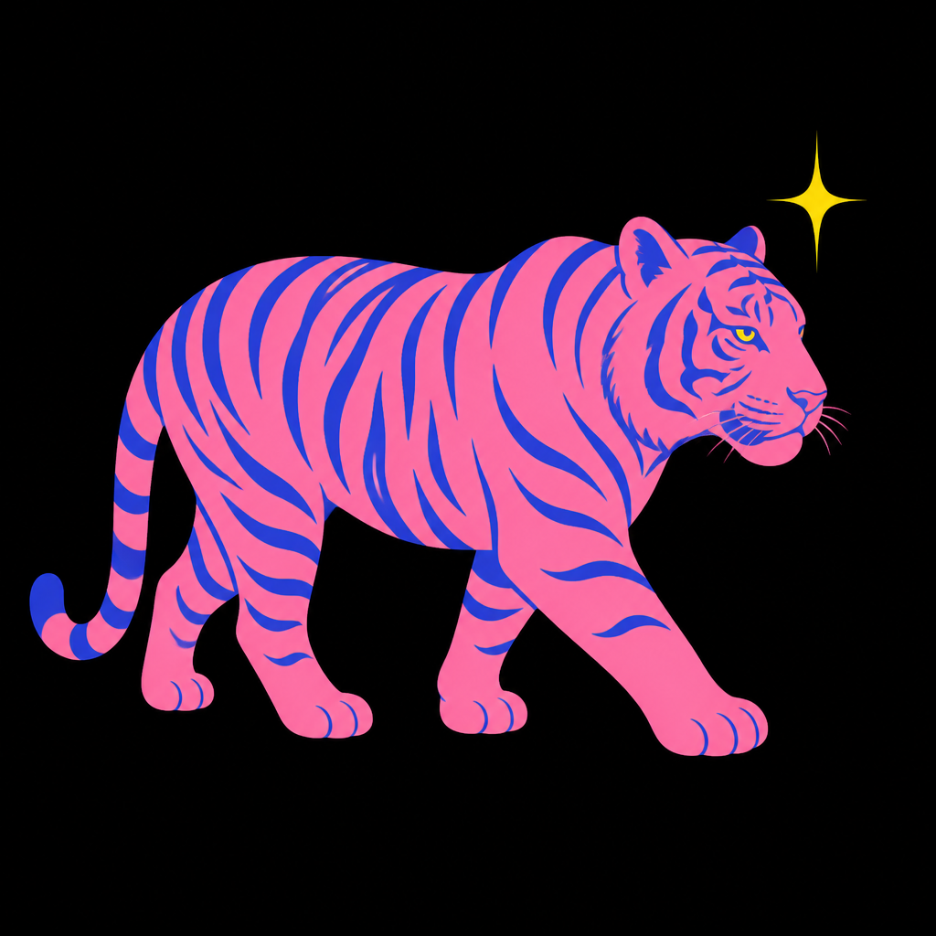 Harimau pink biru